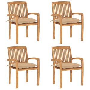vidaXL Stapelbare Gartenst&uuml;hle mit Kissen 4 Stk. Massivholz Teak