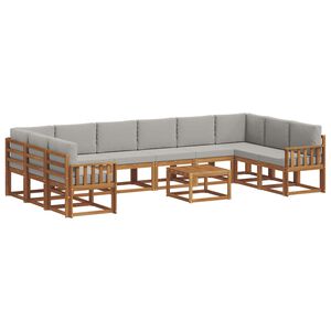 vidaXL Outdoor-Sofagarnitur mit Kissen 11 pcs Nat&uuml;rlich und Hellgrau