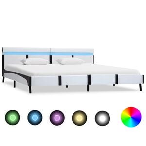 vidaXL Bettgestell mit LED Wei&szlig; Kunstleder 180&times;200 cm