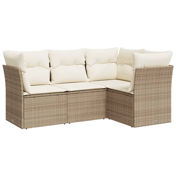 vidaXL 4-tlg. Garten-Sofagarnitur mit Kissen Beige Poly Rattan