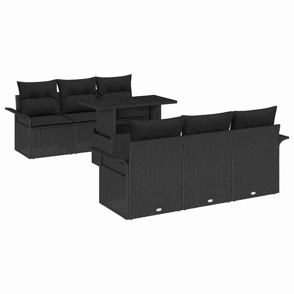 vidaXL Gartensofa-set mit Kissen 7 pcs Schwarz Poly-Rattan