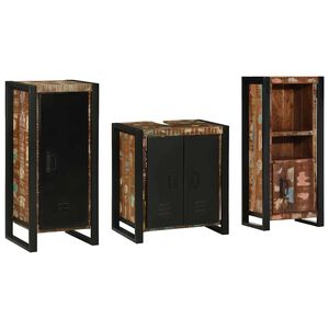 vidaXL Badezimmerm&ouml;bel-Set mit Regal 3 pcs Massives upgecyceltes Holz