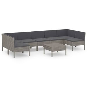 vidaXL 8-tlg. Garten-Lounge-Set mit Auflagen Poly Rattan Grau