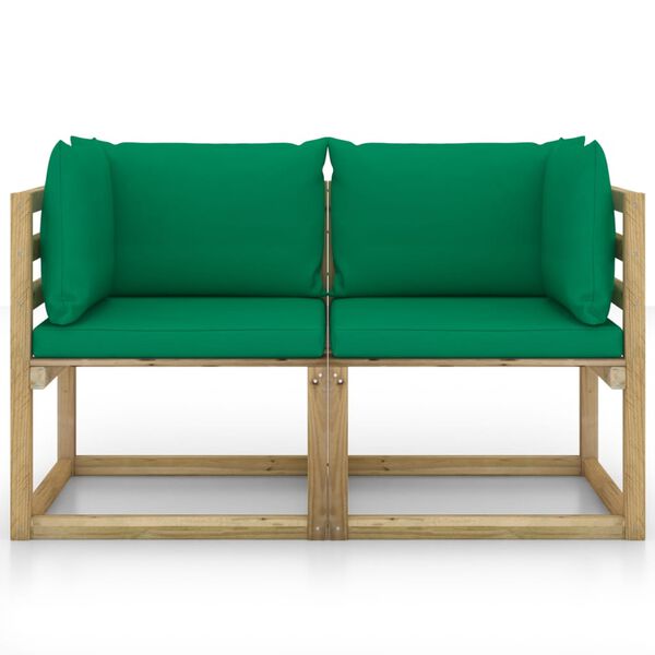 vidaXL Garten-Ecksofas & Kissen in Gr&uuml;n 2 Stk. Kiefernholz