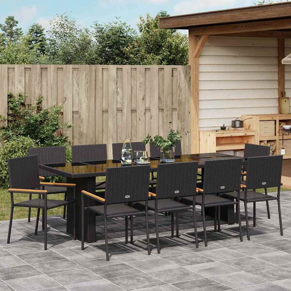 vidaXL Garten Essgruppe 11 pcs Schwarz Poly-Rattan