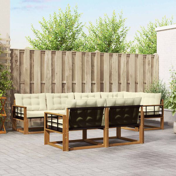 vidaXL Outdoor-Sofagarnitur mit Kissen 7 pcs Natur und Creme