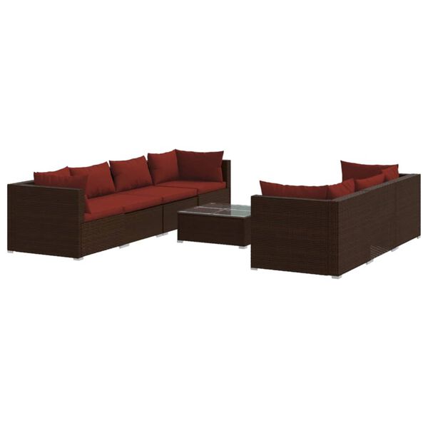 vidaXL 8-tlg. Garten-Lounge-Set mit Kissen Poly Rattan Braun