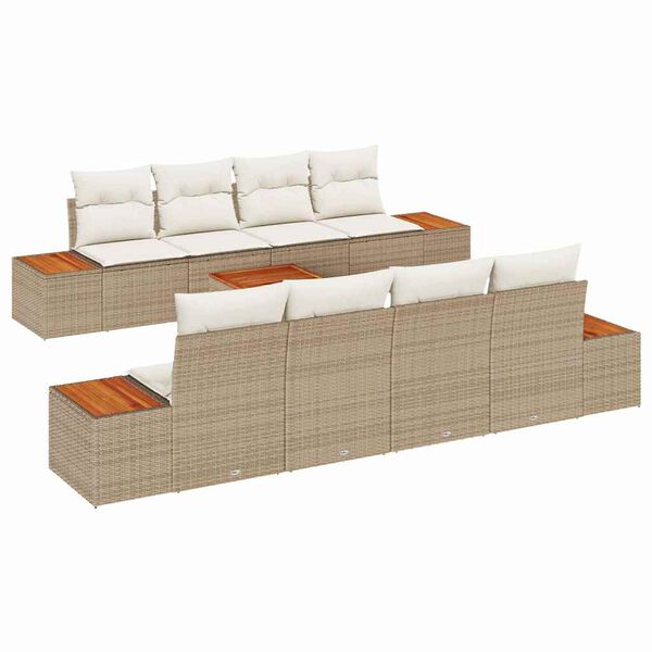 vidaXL Garten-Sofa-Set mit Kissen 9 pcs Beige Poly Rattan
