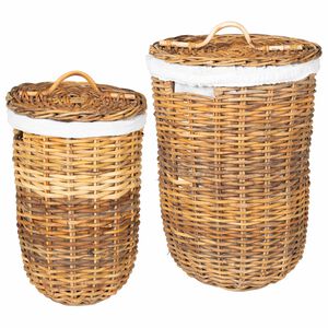 vidaXL W&auml;schekorb mit Deckel 2 pcs Naturbraun Kubu Rattan