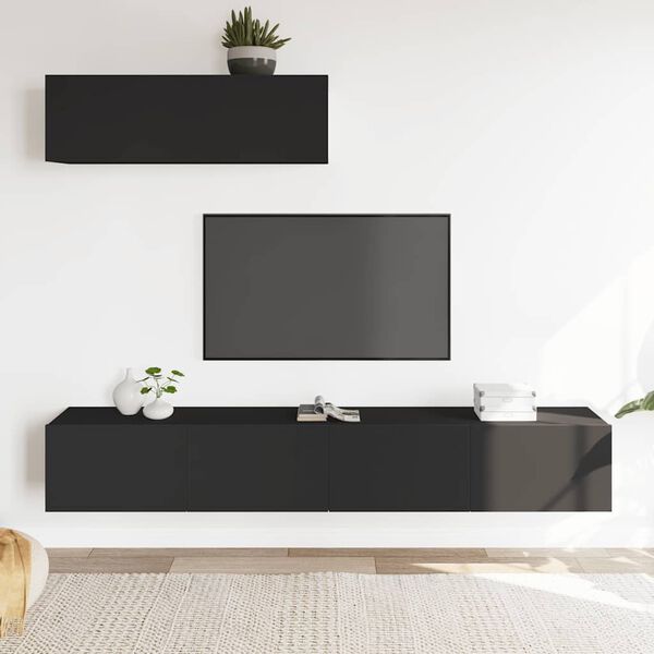 vidaXL 3-tlg. TV-Schrank-Set Schwarz Holzwerkstoff