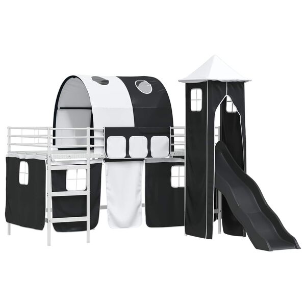 vidaXL Kinderloftbett Wei&szlig; und Schwarz 79,5 x 200 cm Metall
