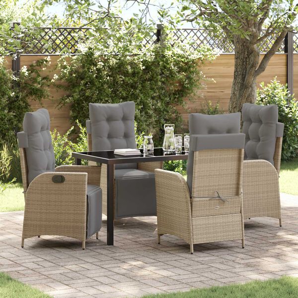 vidaXL Garten Essgruppe mit Kissen 5 pcs Beige Poly-Rattan