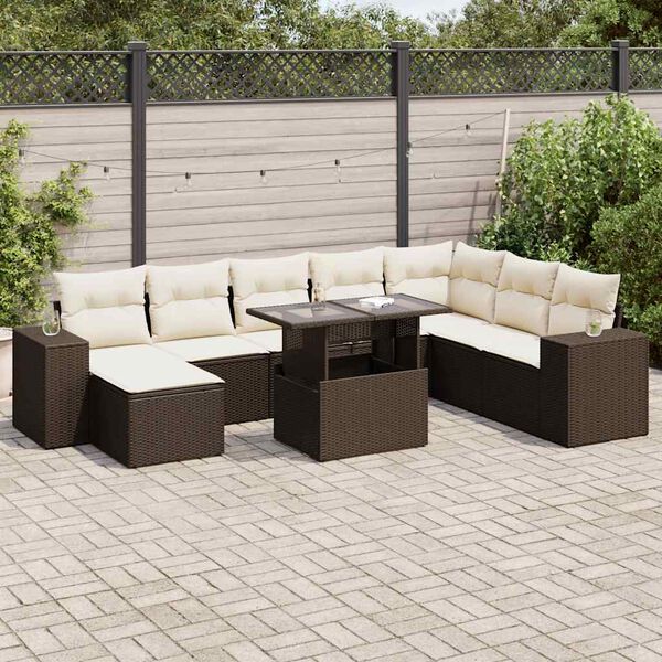 vidaXL 9-tlg. Garten-Sofagarnitur mit Kissen Braun Poly Rattan