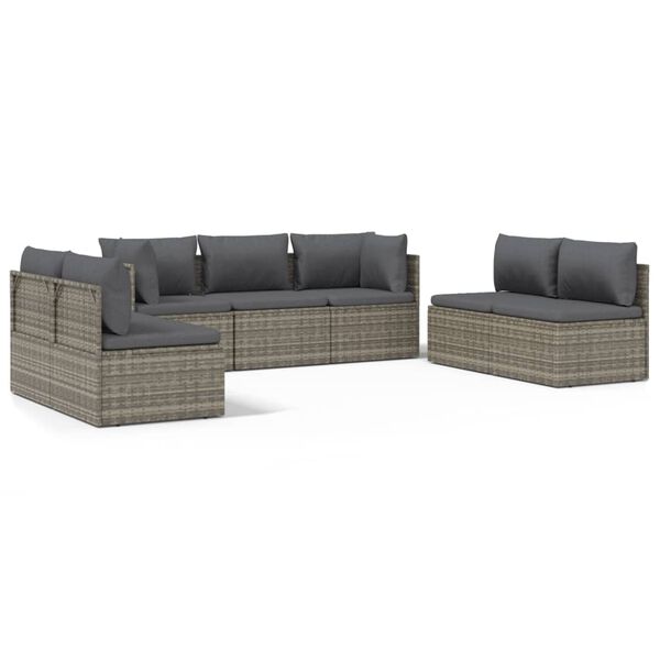 vidaXL 7-tlg. Garten-Lounge-Set mit Kissen Grau Poly Rattan