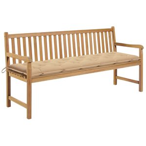 vidaXL Gartenbank mit Beige Auflage 175 cm Massivholz Teak
