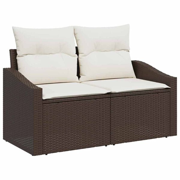 vidaXL Sofa Set mit Kissen mit Speicher Braun Poly-Rattan