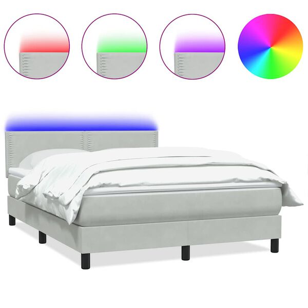 vidaXL Boxspringbett mit Matratze & LED Hellgrau 160x220 cm Samt