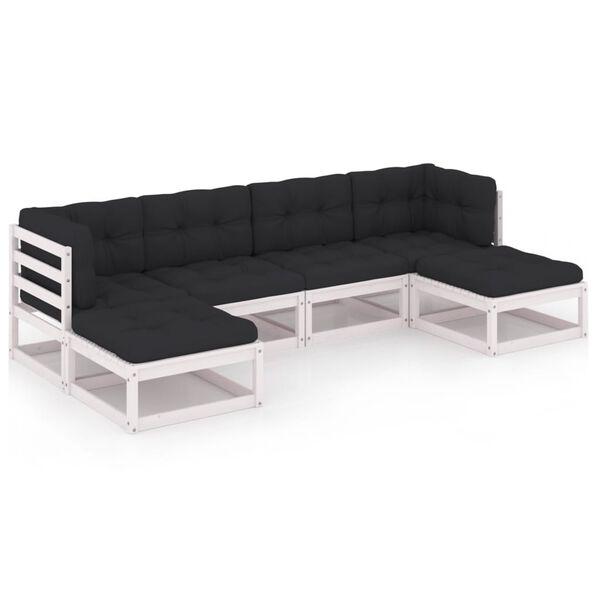 vidaXL 6-tlg. Garten-Lounge-Set mit Kissen Weiß Massivholz Kiefer