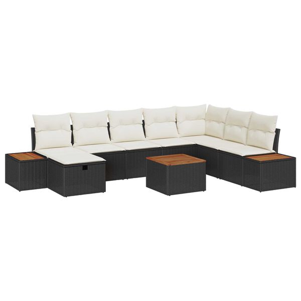 vidaXL Garten-Sofa-Set mit Kissen 9 pcs Schwarz Poly Rattan