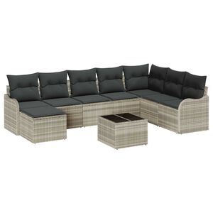 vidaXL Garten-Sofa-Set mit Kissen 9 pcs Hellgrau Poly Rattan