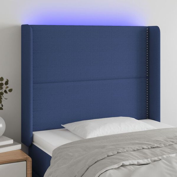 vidaXL LED Kopfteil Blau 103x16x118/128 cm Stoff