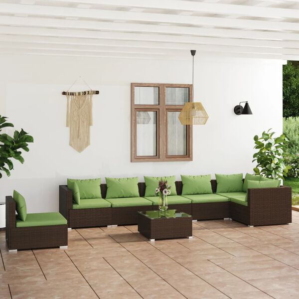 vidaXL 8-tlg. Garten-Lounge-Set mit Kissen Poly Rattan Braun