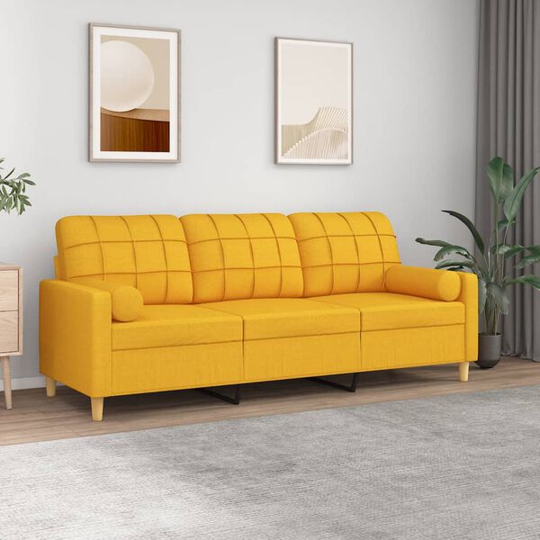 vidaXL 3-Sitzer-Sofa mit Kissen Hellgelb 180 cm Stoff