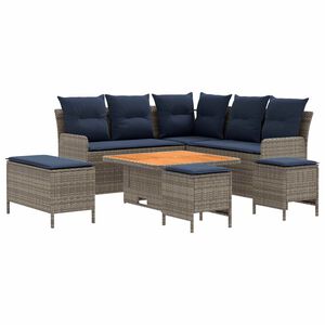 vidaXL M&ouml;belsets mit Kissen 7 pcs Grau und Marineblau PE-Rattan