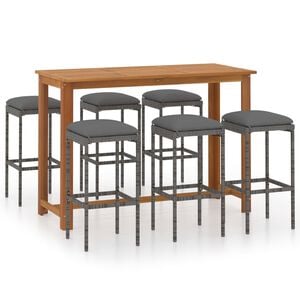 vidaXL 7-tlg. Gartenbar-Set mit Kissen Grau