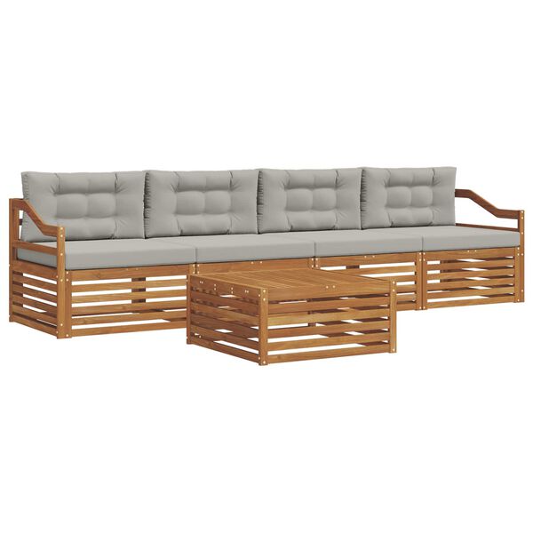 vidaXL Outdoor-Sofagarnitur mit Kissen 5 pcs Nat&uuml;rlich und Hellgrau