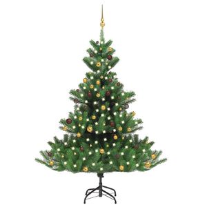 vidaXL K&uuml;nstlicher Weihnachtsbaum Nordmann LED & Kugeln Gr&uuml;n 210 cm