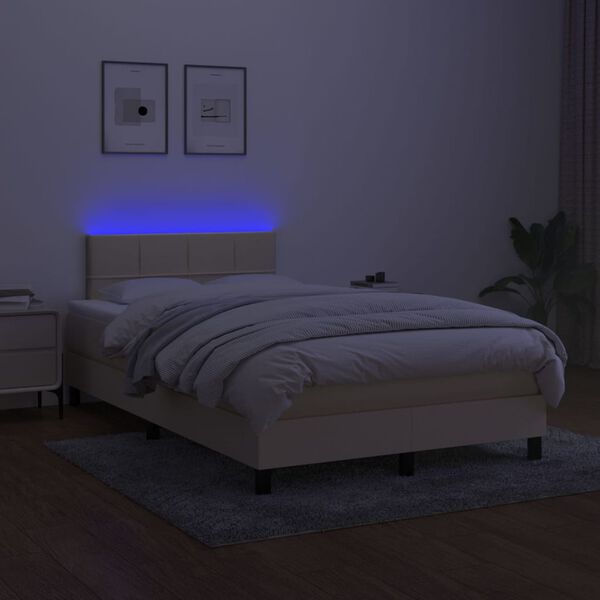vidaXL Boxspringbett mit Matratze & LED Creme 120x200 cm Stoff