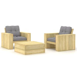 vidaXL 3-tlg. Garten-Lounge-Set mit Kissen Kiefernholz Impr&auml;gniert