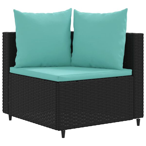 vidaXL 7-tlg. Garten-Sofagarnitur mit Kissen Schwarz Poly Rattan