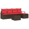 vidaXL Sofa Set 6 Stk. 5-Sitzanzahl Braun und Rot Poly-Rattan