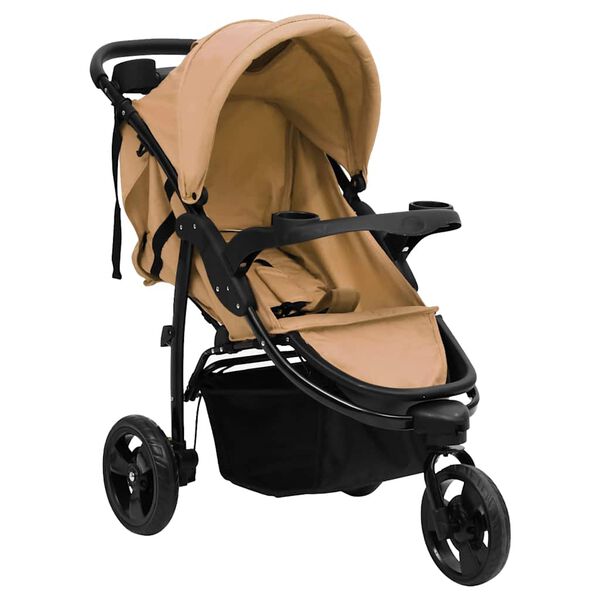 vidaXL 3-Rad-Kinderwagen Taupe und Schwarz Stahl