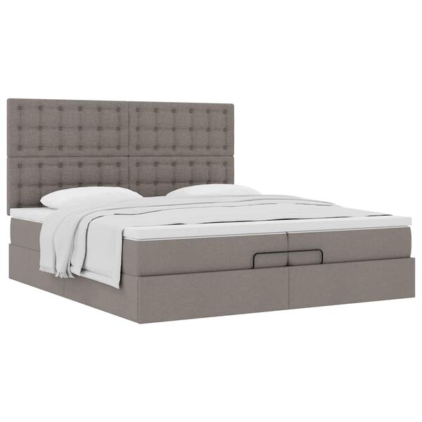 vidaXL Ottoman-Bett mit Matratzen Taupe 200x200 cm Stoff