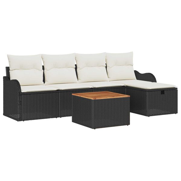 vidaXL Gartensofa-set mit Kissen 6 pcs Schwarz Poly Rattan
