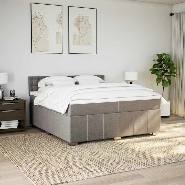 vidaXL Boxspringbett mit Matratze Taupe 200x200 cm Stoff