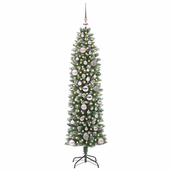 vidaXL K&uuml;nstlicher schlanker Weihnachtsbaum Gr&uuml;n und Wei&szlig; 150 cm