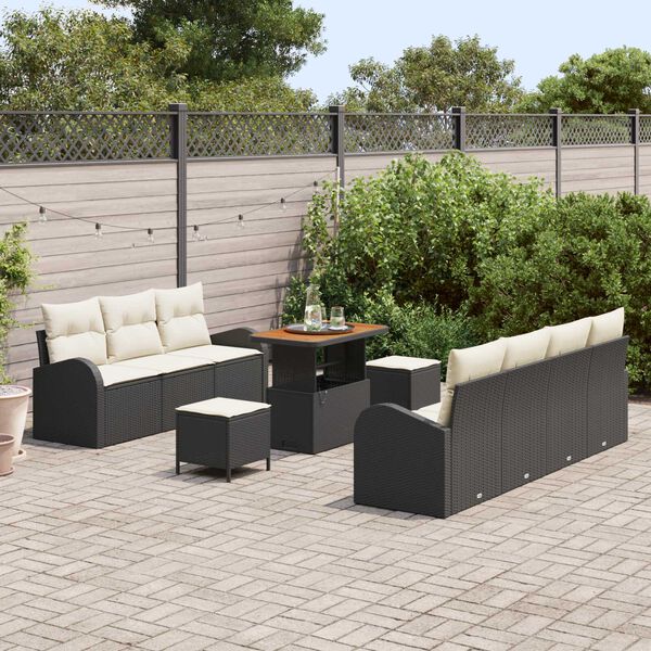 vidaXL Garten-Sofa-Set mit Kissen 10 pcs Schwarz Poly Rattan