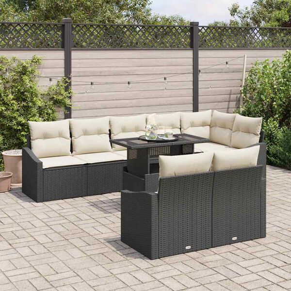 vidaXL Garten-Sofa-Set mit Kissen mit Speicher 9 pcs Schwarz und Creme