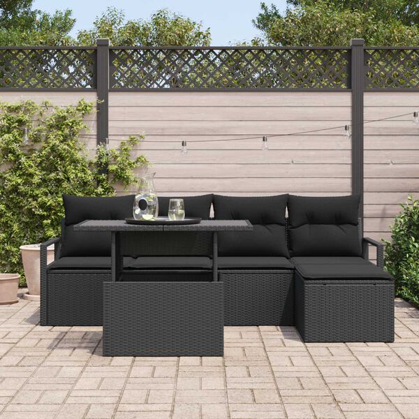 vidaXL Garten-Sofa-Set mit Speicher 6 pcs Schwarz Poly Rattan