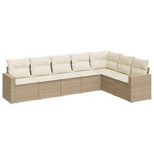 vidaXL 7-tlg. Garten-Sofagarnitur mit Kissen Beige Poly Rattan