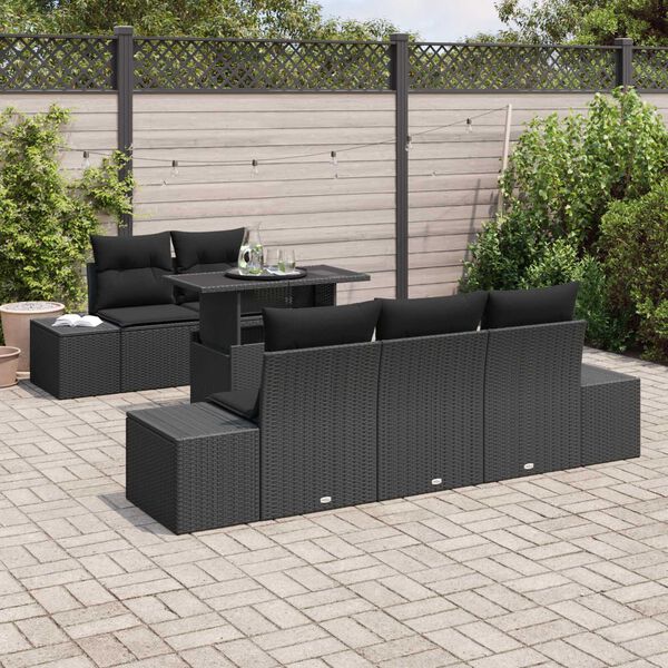 vidaXL Sofa Set mit Kissen 6 pcs Schwarz Poly-Rattan