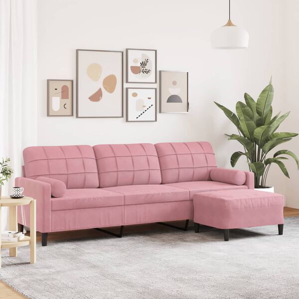 vidaXL 3-Sitzer-Sofa mit Hocker Rosa 210 cm Samt