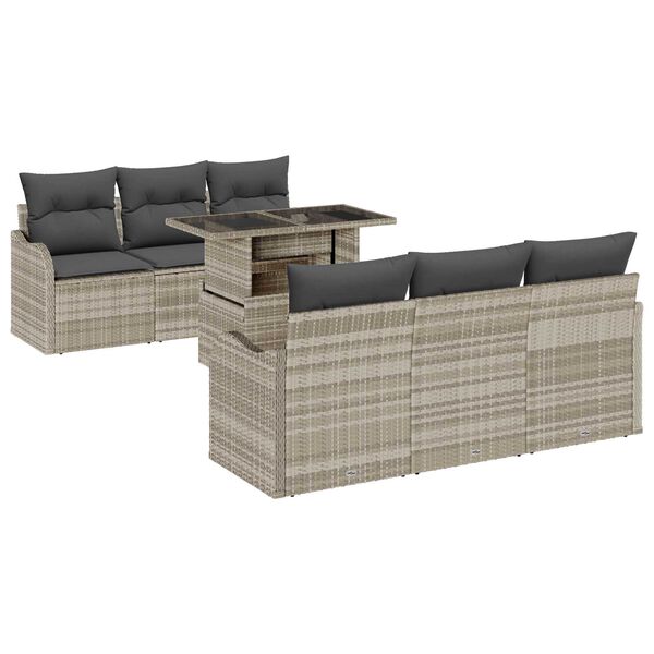 vidaXL Garten-Sofa-Set mit Kissen 7 pcs Hellgrau Poly Rattan