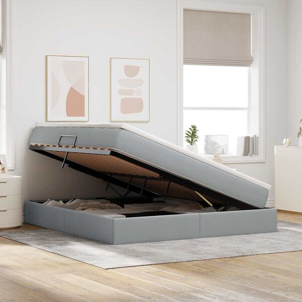 vidaXL Aufbewahrungsbett mit Matratze Hellgrau 180 x 200 cm Polyester