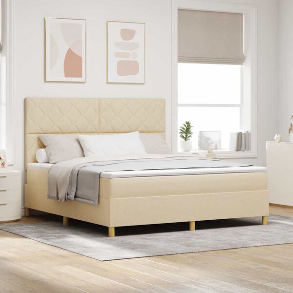 vidaXL Boxspringbett mit Matratze Creme 180 x 200 cm Stoff