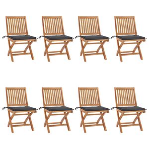 vidaXL Klappst&uuml;hle mit Kissen, 8-teilig, Massivholz Teakholz